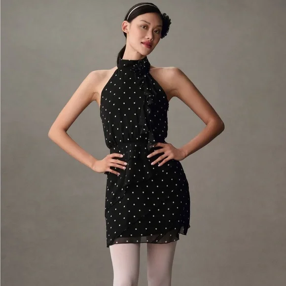 anthropologie black polka dot dress Anthropologie black white polka dot dress